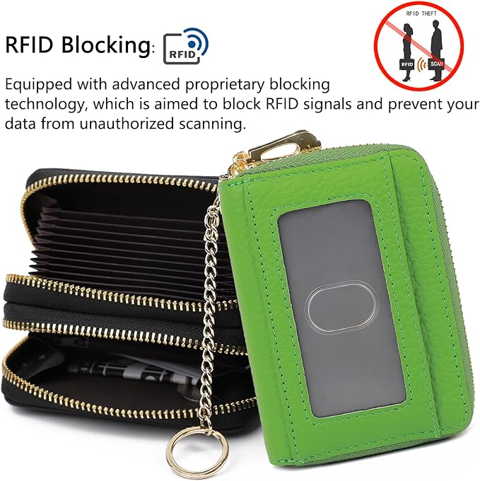 imeetu RFID Credit Card Holder, Small Card Wallet Women, Leather Card Case | Genuine Leather Women's Card & id Cases, Change Coin Purse with Zipper Keychain id Window, 20 Colors & 3 Styles, Daily, Gifts - Image 5
