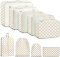 9 Set Packing Cubes for Travel Essentials - Lightweight Carry-On Luggage Organizer Bags with Shoe, Clothes & Laundry Bags for Airplane, Family & Business Travel, Beige checkered by Unknown