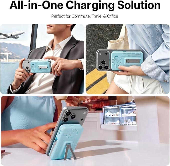 Q Magnetic Wireless Portable Charger 10,000mAh, Travel Essentials Power Bank with Built-in Cables & Foldable Stand, External Battery Pack Compatible with iPhone 17/16/15/14/13/12, Apple Watch - Image 4