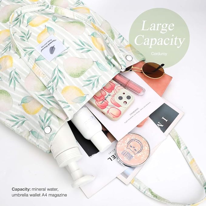 LHMTQVK Corduroy Tote Bags for Women, Large Capacity Tote Purse Reusable Grocery Shoulder Bag with Inner Pockets - Image 4