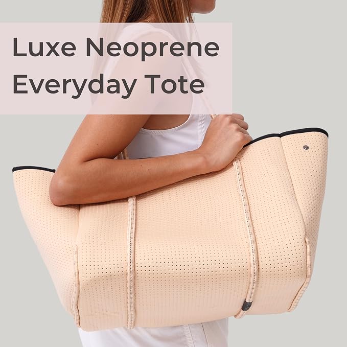 POPUPS Large Neoprene Tote Bag for Women - Everyday Designer Handbag for Travel Work and Beach with Pockets and Zipper Pouch - Image 3