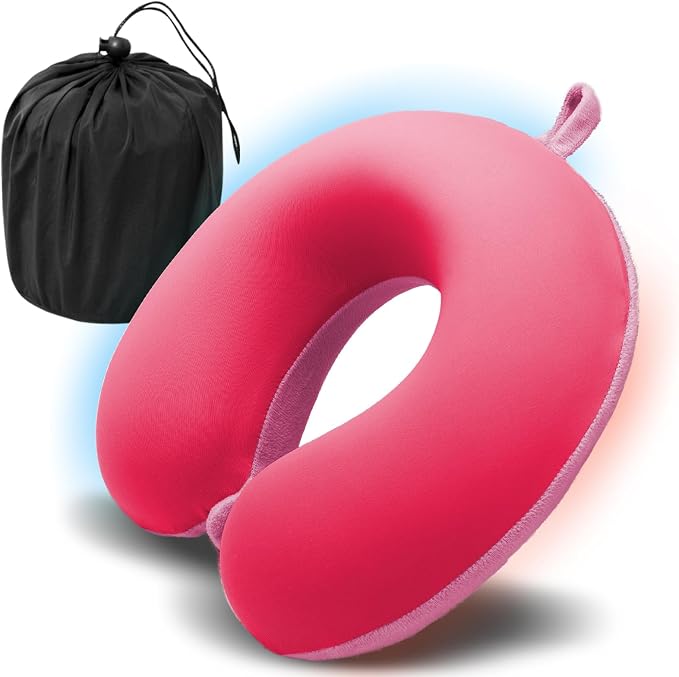 Travel Pillow, Memory Foam Neck Pillow for Traveling, U Shape Airplane Portable Flight Pillow Adult Travel Neck Pillow for Plane Train Car Home Office (Pink) by Unknown