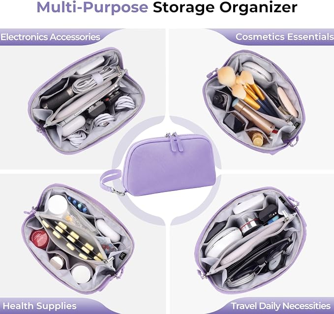 FYY Travel Cable Organizer - 8 Compartments, Lightweight, Water Repellent | With Wrist Strap, Portable Tech Pouch for Cord Charger, Travel and Business Trips Use, Soft Shell Nylon, Purple (Medium) - Image 8
