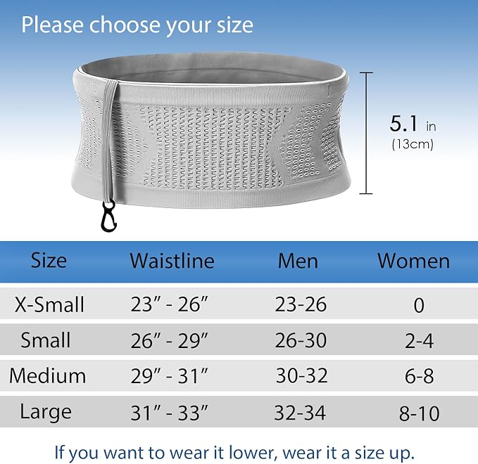 Slim Running Belt, No-Bounce Hidden Waist Pack with 360° Opening for Soft Flask, Cellphones, Keys or Gels, Grey, Small - Image 2