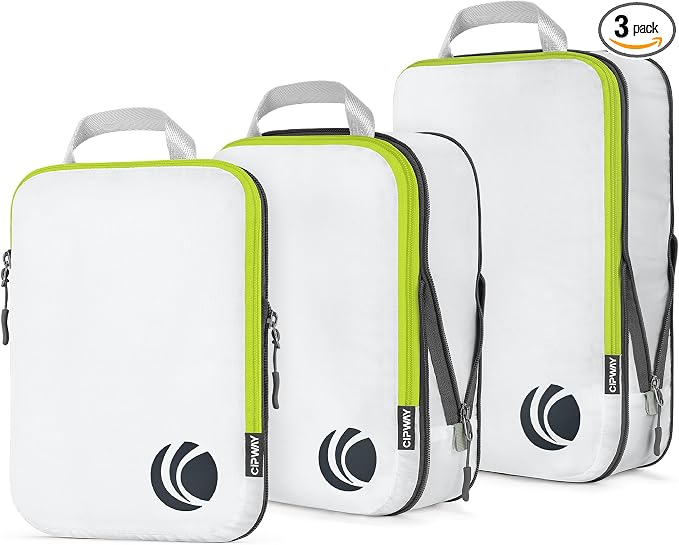 Cipway Compression Packing Cubes Set (White 3pcs) | Ultralight Travel Cube Organizers for Carry-On Luggage, Suitcase & Backpack Travel Essentials by Cipway