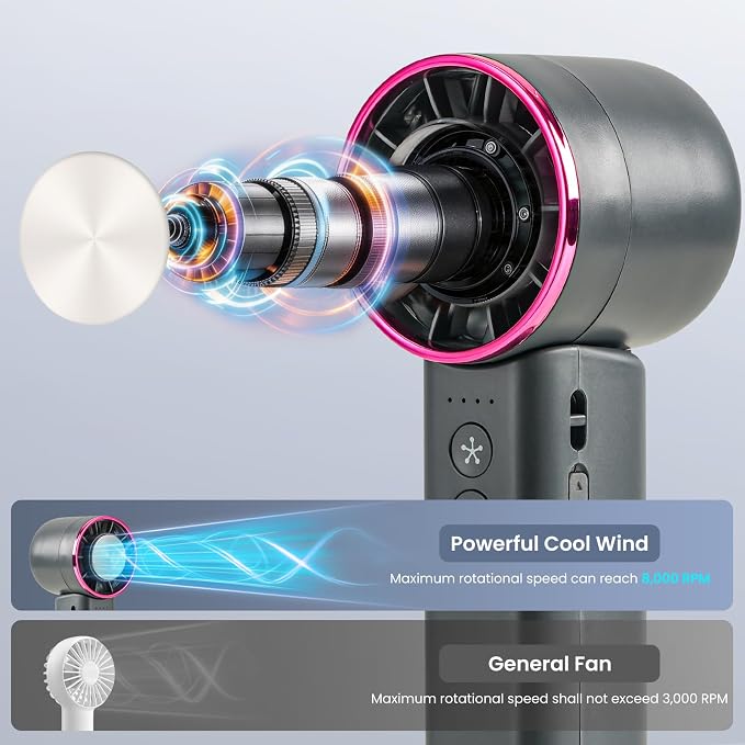 Handheld Mini Fan with Ice Cooling, 4 Speeds Adjustable Personal Fan, 4800mAh USB-C Rechargeable Battery Operated, Ultra-Quiet Portable Pocket fan for Travel, Home, Office, Outdoor Black - Image 3