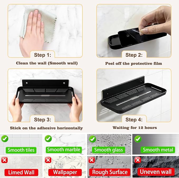Floating Shelves for Wall, Wall Mounted Floating Shelves, Bathroom Shelf Bedroom Kitchen Living Room Hanging Storage Shelves, Room Decor (4, Black) - Image 6