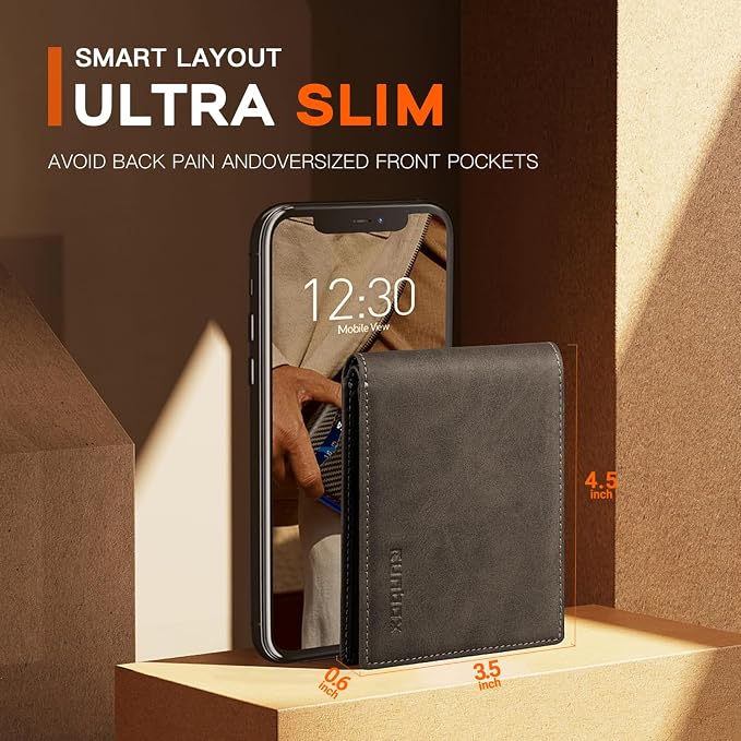 RUNBOX Wallet for Men Slim Leather Bifold RFID Blocking Minimalist Front Pocket Design with Gift Box | Minimalist Front Pocket Design, Holds 8 Cards, RFID Protection, Gifts for Men on Birthdays, Father’s Day, and Christmas - Image 3