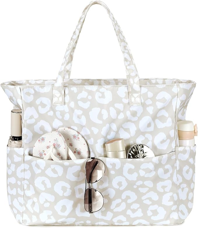 LEDAOU Large Beach Bag for Women, Waterproof Sandproof Tote Bag with Zipper | 36L Pool and Swim bag with Zipper, Wet/Dry pocket and 7 Pockets for Beach Days, Cruises, Vacations and Family travel by LEDAOU
