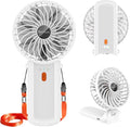 Portable Fan Handheld Fan, Mini Hand Held Fan, 6-15H Cooling Small Personal Fan, 180° Foldable Mini Desk Fan with 4 Quiet Speed, Neck Fan w/Lanyard for Kids Women Men Travel Outdoor Office, White by Enituo