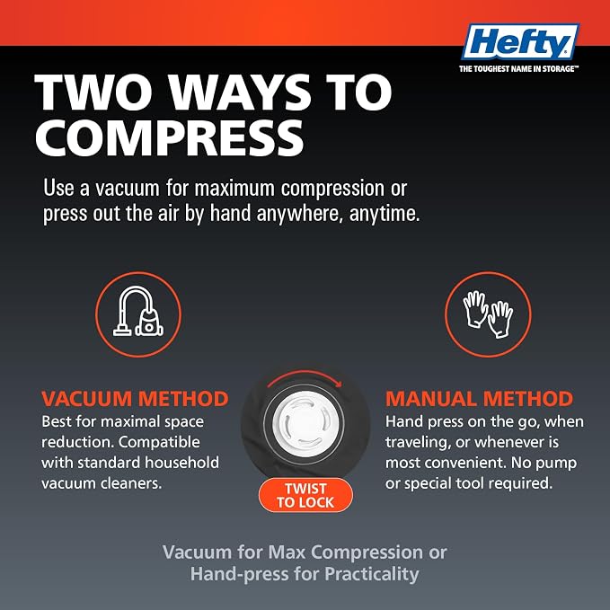 Hefty MAX Shrink-Pak Vacuum Seal Storage Bags for Clothing, Travel, Bedding | Tear & Water Resistant, Dual-Valve Space Saver Compression Bags - Large, 4-Pack - Image 3