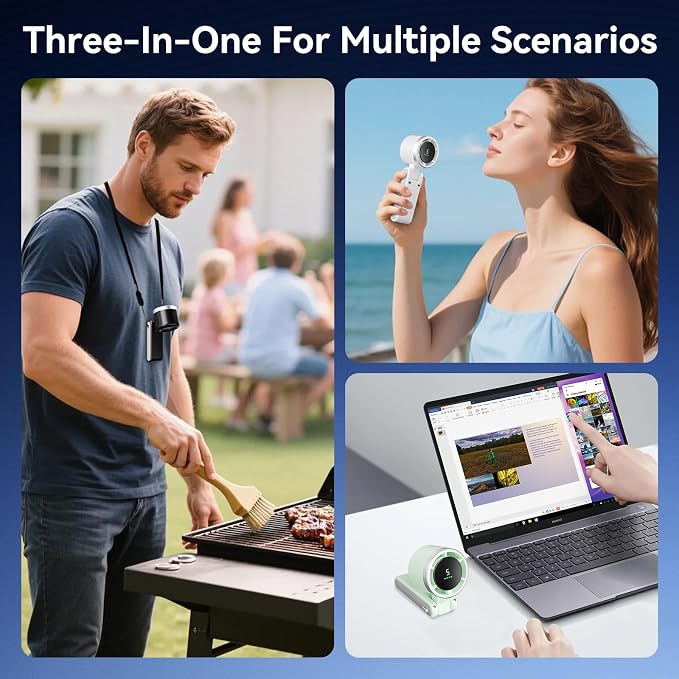 Portable Fan, Mini Fan, Handheld Turbo Fan, Portable Rechargeable Fan, 5-Speed, LED Display, Foldable Design (White) - Image 6