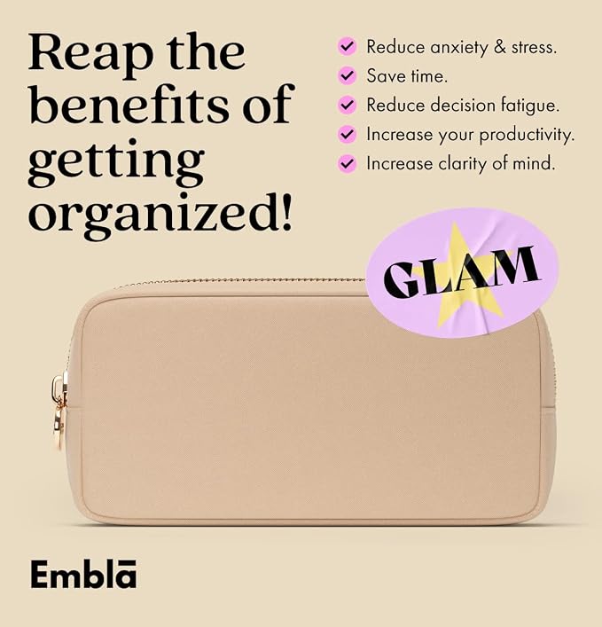 Embla Medium Travel Makeup Bag and Waterproof Nylon Travel Toiletry Bag with Smooth Zipper, Compact Slim Cosmetic Pouch, Beige - Image 5