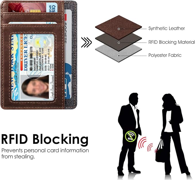 FINTIE Slim Front Pocket Wallet, RFID Blocking Credit Card Holder | Minimalist Card Cases with ID Window for Men Women, Brown - Image 4