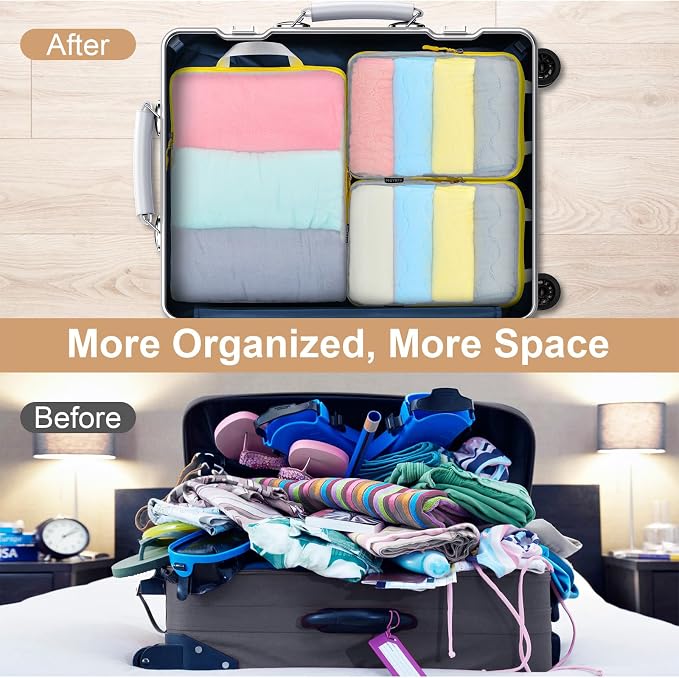 PFEYRPK Lightweight Compression Packing Cubes for Suitcases, Compressible Expandable Travel Packing Organizer with Clear Toiletries and Backpack Bag, Travel Essentials for Carry on Luggage 7 Set - Image 3