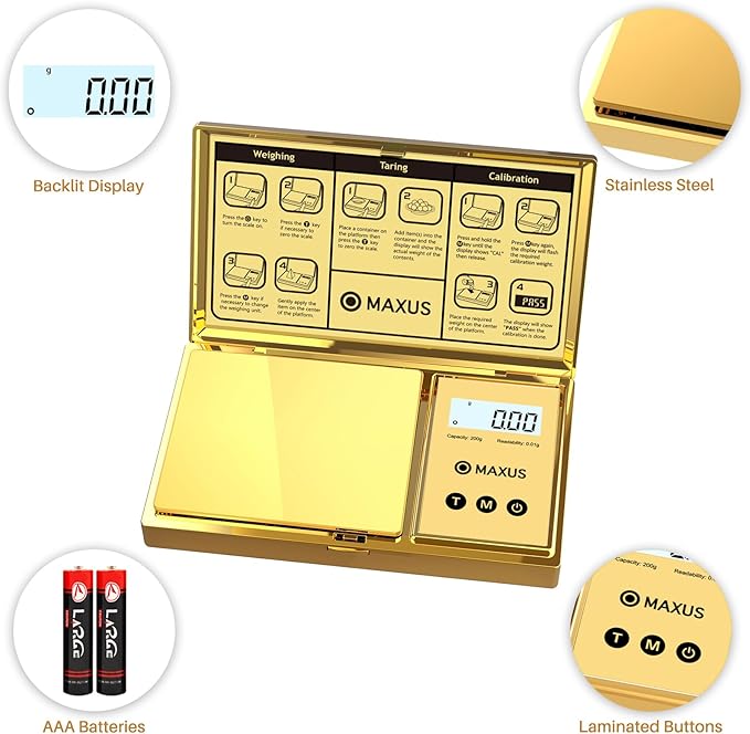 Digital Gram Scale 200g x 0.01g, Gold Pocket Scale for Jewelry, Food | Gold Plated Cover and Platform, Measures Grams and Ounces, Compact Scale for Grains, Gems, Coins and Small Items - Image 2