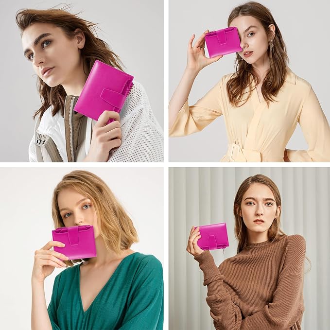 Small Wallet Women RFID Blocking Soft Leather Bifold Compact Card Holder Wallet for Women with Zipper Coin Pocket 4 ID Window - Image 9