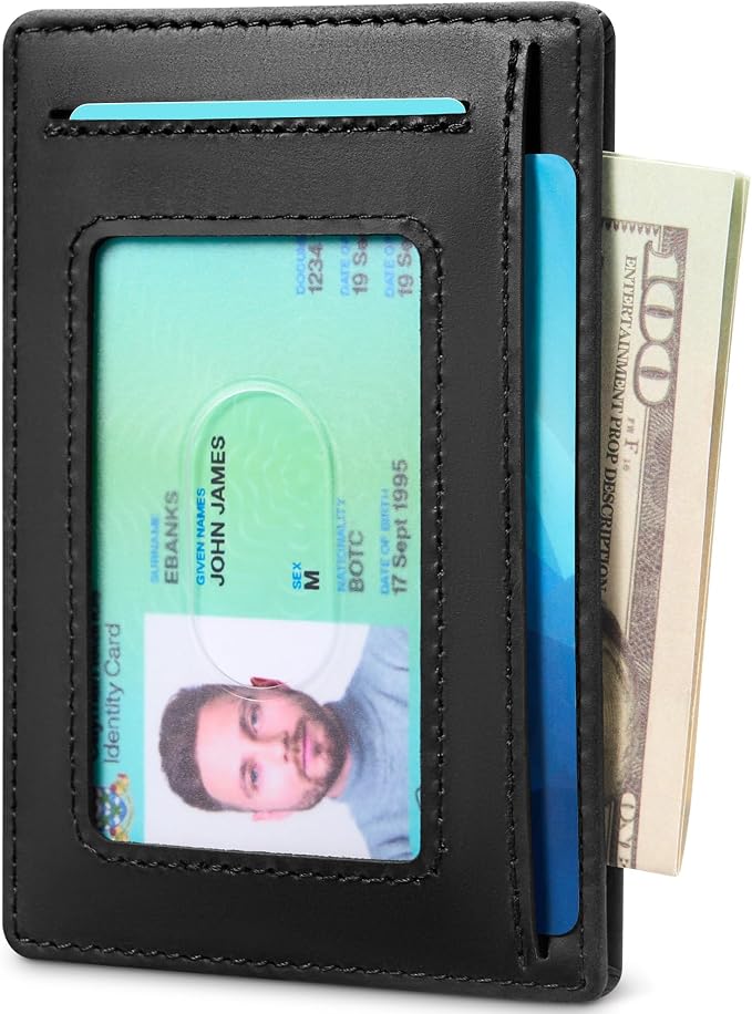 Travelambo 100% Genuine Leather Wallet for Men and Women, Slim Minimalist RFID Blocking Front Pocket Credit Card Holder with Gift Box(CH Black) - Image 8