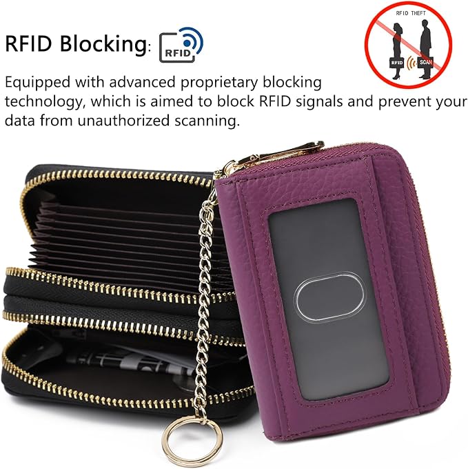 imeetu RFID Credit Card Holder, Small Card Wallet Women, Leather Card Case | Genuine Leather Women's Card & id Cases, Change Coin Purse with Zipper Keychain id Window, 20 Colors & 3 Styles, Daily, Gifts - Image 5