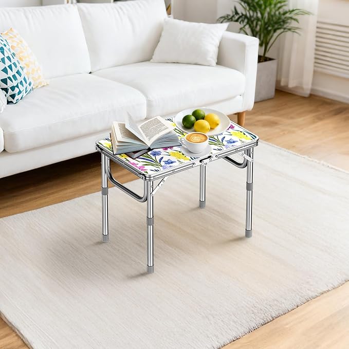 Anbte 2ft Small Folding Table, 3 Adjustable Height for Camping, 24" x 16" | Folding Camping Table with Storage Net, Lightweight & Portable with Carry Handle, for Outdoor Indoor Camping Beach RV, Floral - Image 7