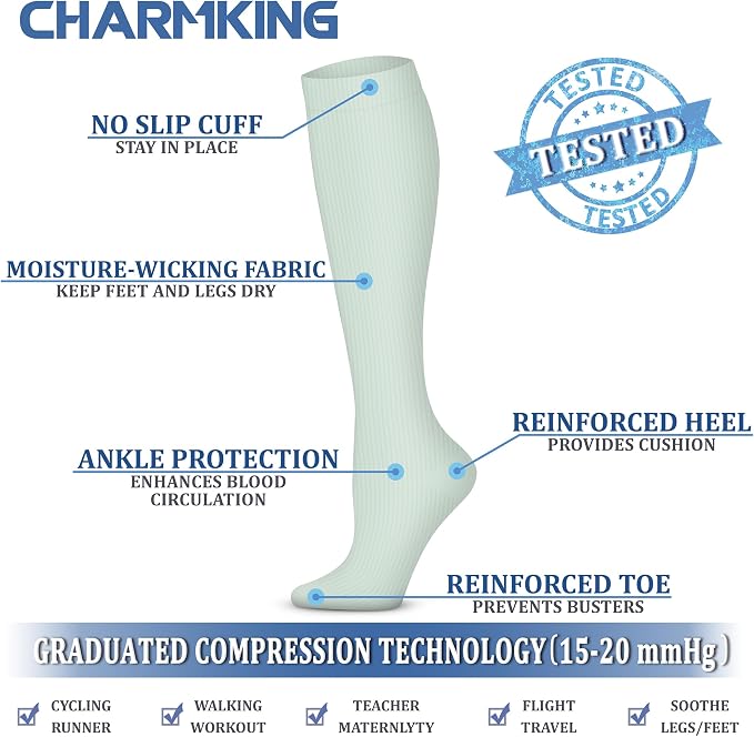 CHARMKING Compression Socks for Women & Men Circulation (3 Pairs) 15-20 mmHg is Best Support for Athletic Running Cycling - Image 4