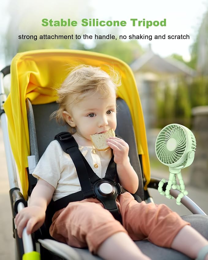 Coohea Clip on Stroller Fan, Rechargeable Long-Lasting Power Wind Fan | 4000mAh Battery Operated, 360° Rotatable Flexible Tripod, 3 Adjustable Speed, Portable Fan for Car Crib Backseat Beach Travel - Image 5