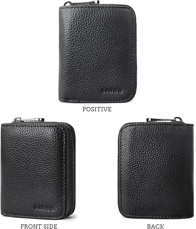 Linno RFID 20 Slots Credit Card Holder Genuine Leather Small Wallet for Women or Men with Zipper - Image 5