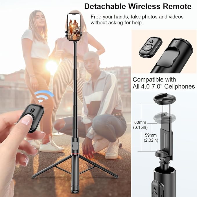 72" Phone Tripod & Selfie Stick - Tripod for iPhone Cell Phone Tripod Stand Holder w Cold Shoe Mount, Portable Travel Tripods for iPhone 16 15 14 13 Pro Max Android Video Recording Vlog - Image 4