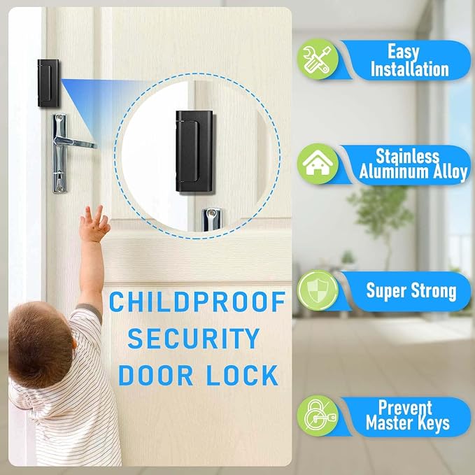 2Pack Door Reinforcement Lock Home Security, Childproof Safety | Top Door Lock Latch for Toddlers Safety, Inside Defender Prevents Unauthorized Entry on Inward Doors, Withstands 800lbs - Image 3