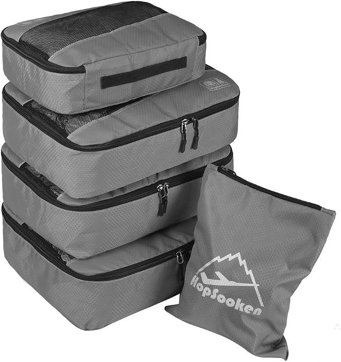5 Set Packing Cubes for Travel Large Suitcase Luggage Organizer Bags Travel Accessories Vacation 4 Cubes 1 Laundry Pouch Bag by HOPSOOKEN