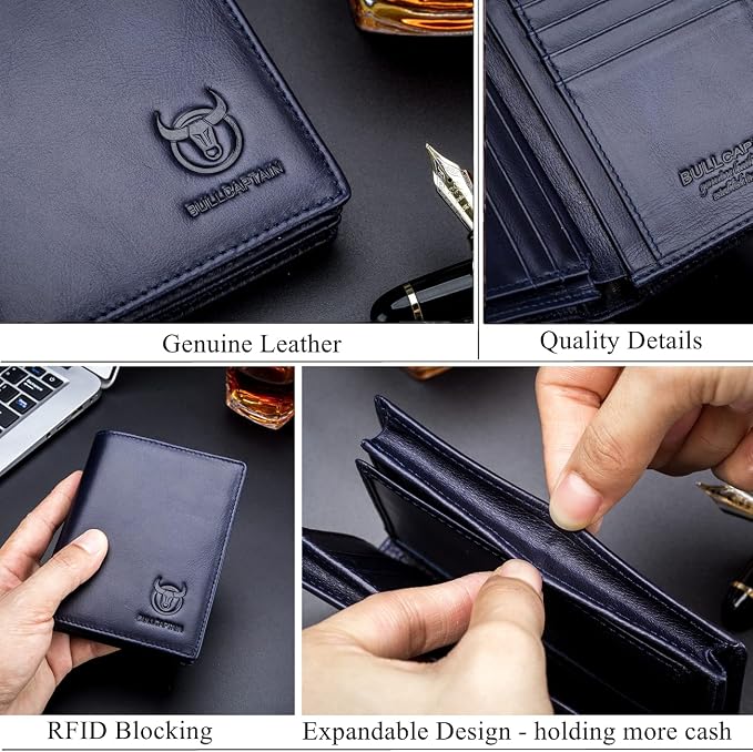 BULLCAPTAIN Large Capacity Genuine Leather Wallet for Men QB-027 | Bifold Wallet,RFID Blocking,Credit Card Holder,15 Card Slots,Special Expandable Design,gift choice - Image 6