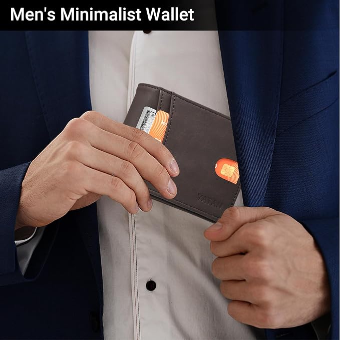 VATAN Wallet for Men Slim RFID Blocking Leather Credit Card Holder Wallet for 15 Cards, Bifold Minimalist Thin Wallet with 2 ID Windows & Cash Slot, With Gift Box (Crazy Horse Deep Brown) - Image 2