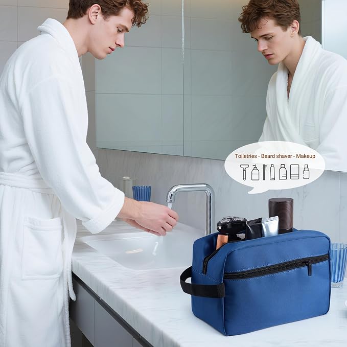Elviros Travel Toiletry Bag for Women and Men,Lightweight Makeup Bag Hanging Dopp Kit with Shaving Compartment Cosmetic Organizer Large Tool Bag Travel Essentials,Gifts for Men(Large,Navy Blue) - Image 7