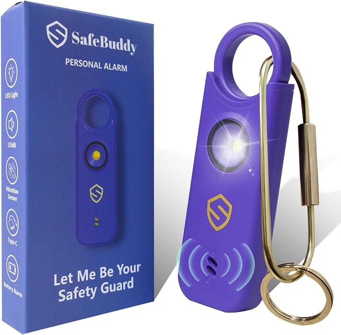 Personal Alarm for Women, Men, Kids, Elderly, Self Defense - Designed by Women 140DB Extra Speakers Alarm with Strobe Light, Rechargeable, Safety Alarms and Premium Keychain (Elegant Purple) by Unknown