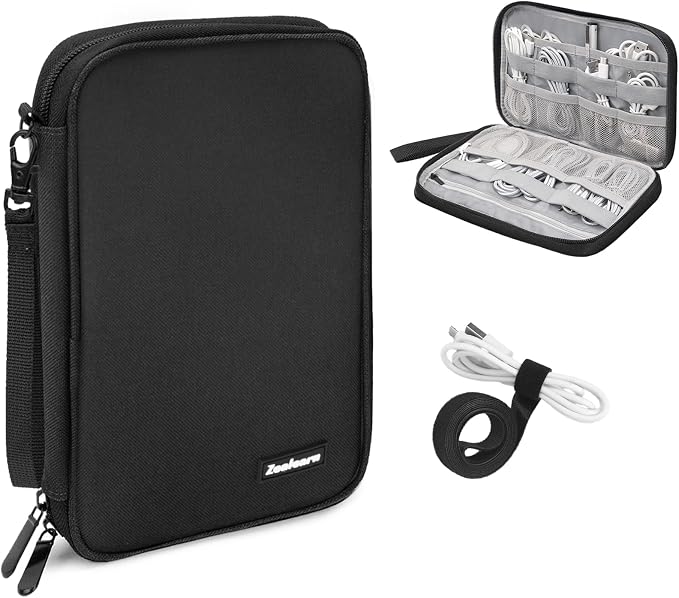 Cord Organizer Travel, Cable Bag, Electronics Organizer Travel Case, Tech Carrying Pouch, Charger Carrying Case, Tech Gifts, Black 11B by Zealearn
