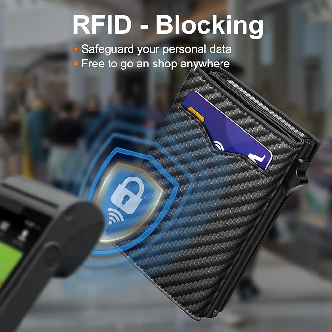 Wallet for Men,with Cash Pocket 2 ID Window 9-13 Cards,Metal Case Smart Slim Pop Up Credit Card Holder Flip with Magnetic Closure RFID Blocking Trifold wallet with Gift Box - Image 7