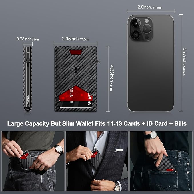 Wallet for Men RFID Blocking Minimalist Card Holder Wallet for 12-14 Cards | Slim Bifold Smart Wallet with ID Window & Cash Slot, Front Pocket Compact Metal Credit Card Case, Birthady Gifts for Men - Image 6