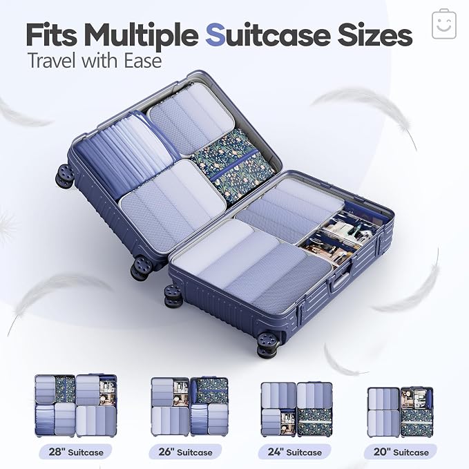 Veken 9/11 Set Compression Packing Cubes Garment Bags for Travel Essentials,Compressible Expandable Luggage Organizer Bags,Space Saver Bags with Over 1000 pcs of Mesh Holes(Dark Blue Floral) - Image 8