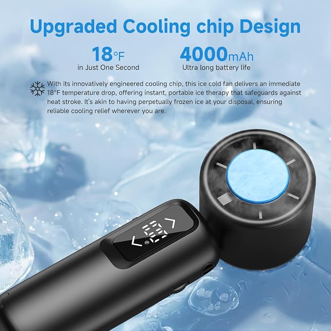 Portable Handheld Turbo Fan, 1-100 Gear Wind, Battery Operated, Up to 23 Working Hours, 3 IN 1 Personal Fan with Air Turbo Tech, Cooling Essentials for Indoor/Outdoor (Metallic Glossy Black) - Image 3