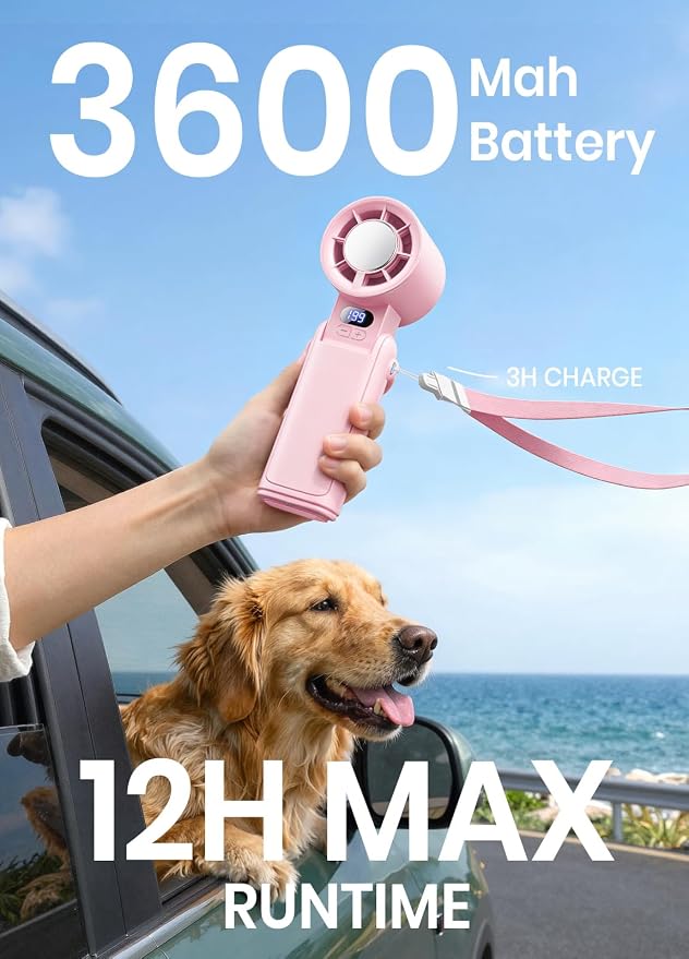 Portable Handheld Turbo Fan, 1-199 Speed Adjustable, Pink | 4 IN 1 Pocket Design with LED Display, High-Power Motor, Rechargeable Battery, Mini Fans for Indoor/Outdoor/Travel/Work - Image 8