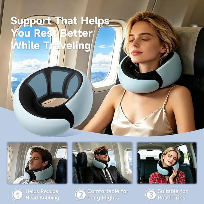 Travel Pillow for Airplanes, Memory Foam Airplane Neck Pillow for Train | Ergo Memory Foam Plane Travel Pillow, Travel Neck Pillows for Long Flights, Car, Train & Office Use - Image 6