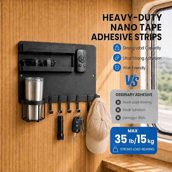 Metal Bedside Wall Shelf,【No Drill】 Wall Organizer for Dorm Teen Room Decor | Floating Bedside Shelf Wall Mount Nightstand for Bedroom, Loft Bed, Bunk Bed, Small Room Stuff, Teen Girl, RV Shelves, Dorm - Image 6