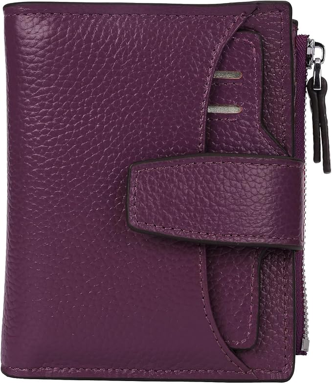 Women's RFID Blocking Leather Small Compact Bi-fold Zipper Pocket Wallet Card Case Purse with id Window by AINIMOER