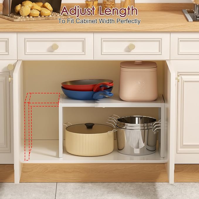 Expandable Kitchen Storage Shelves,100LBS Heavy Duty Metal Shelving Unit For Pot Pans Appliance,Adjustable White Small Shelf Rack Organizer For Kitchen Countertop Under Cabinet Closet Garage Pantry - Image 6