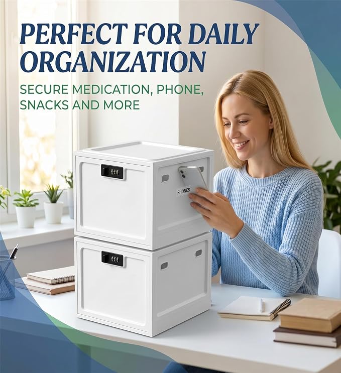 Medicine Lock Box for Safe Medication, 10L Lockable Storage Box for Fridge/Snacks Food, Phone Lock Boxes with Combination Code for Home/Dorms/Office Storage (1, Milky White) - Image 6