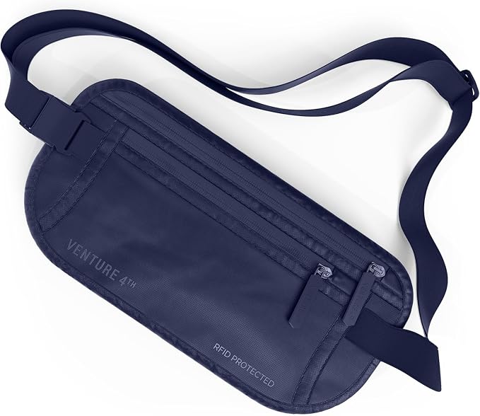 VENTURE 4TH Travel Money Belt, RFID Blocking Passport Holder - Sleek Navy by VENTURE4TH