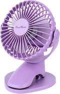 Portable Clip Fan Battery Operated,3 Speeds USB Rechargeable Mini Table Fan with Strong Airflow,360°Rotation Ultra Quiet Personal Desk Fan for Home Office Bedroom Dorm Stroller Camping(Purple) by PureHome
