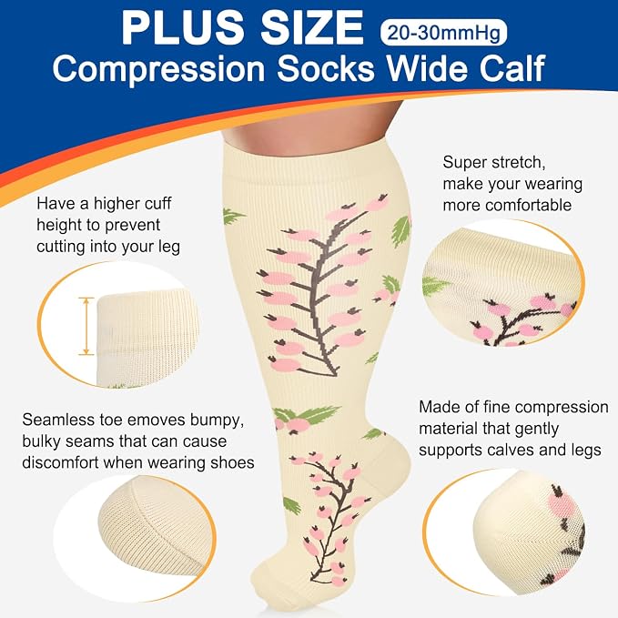 Diu Life Plus Size Compression Socks for Women & Men 15-20 mmhg Extra Wide Calf Knee High Support Socks for Circulation - Image 2