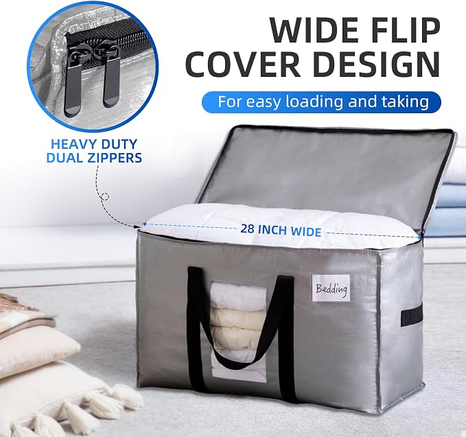 TAILI 8 Pack Silver Extra Large Moving Bags,Storage Bag with Visible Window | 93L Heavy Duty Totes For Storage,Wrap Around Handles,Alternative to Moving Boxes, College Dorm,Perfect for Moving - Image 3