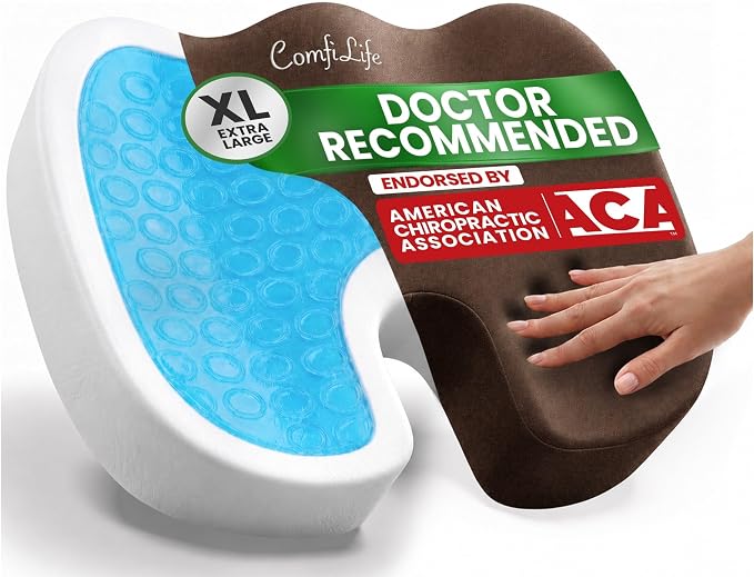 ComfiLife Extra Large Gel & Memory Foam Seat Cushion - Doctor Recommended Office Chair, Car Seat, Lifting Cushion - Back & Sciatica Pain Relief - Wide Seat Cushion for Big & Tall (Brown) by ComfiLife